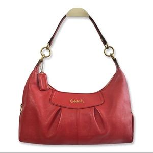 Coach Ashley red leather satchel satin interior shoulder bag